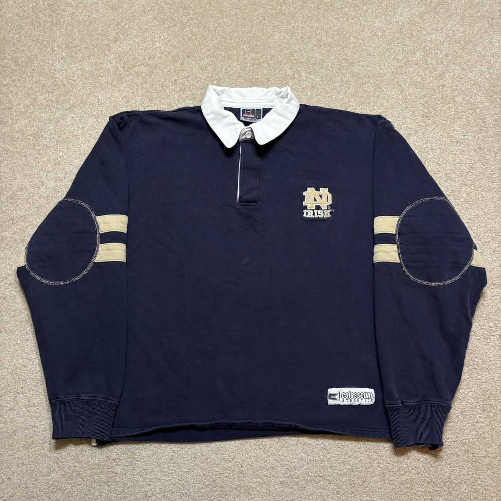 Notre‎ Dame Fighting Irish Rugby Shirt Mens Large Blue NCAA Football Colosseum